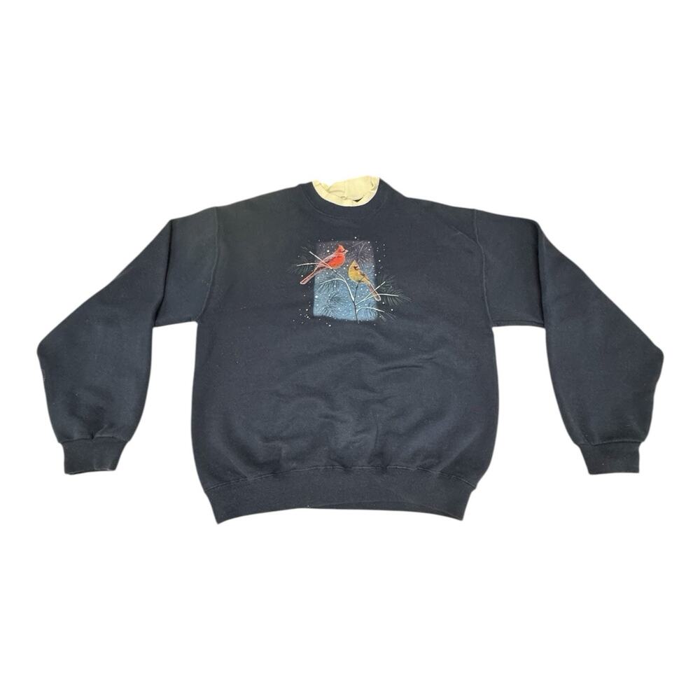 Vintage Artisan Blue XL Cardinal Couple Winter Snowy Christmas Sweatshirt